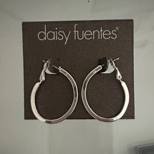 Daisy Fuentes Shiny Silver Hoop Earrings